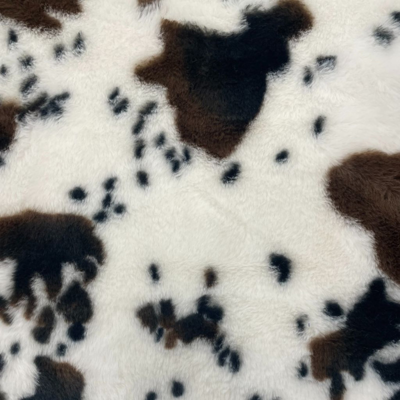 Printed Faux Rabbit Fur VACHE White / Brown